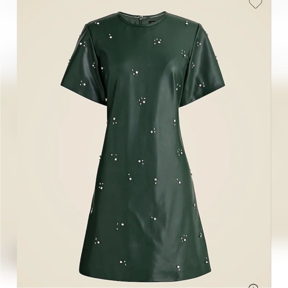 J Crew Collection mini dress in army green embellished faux leather NEW size 0 - Picture 4 of 13